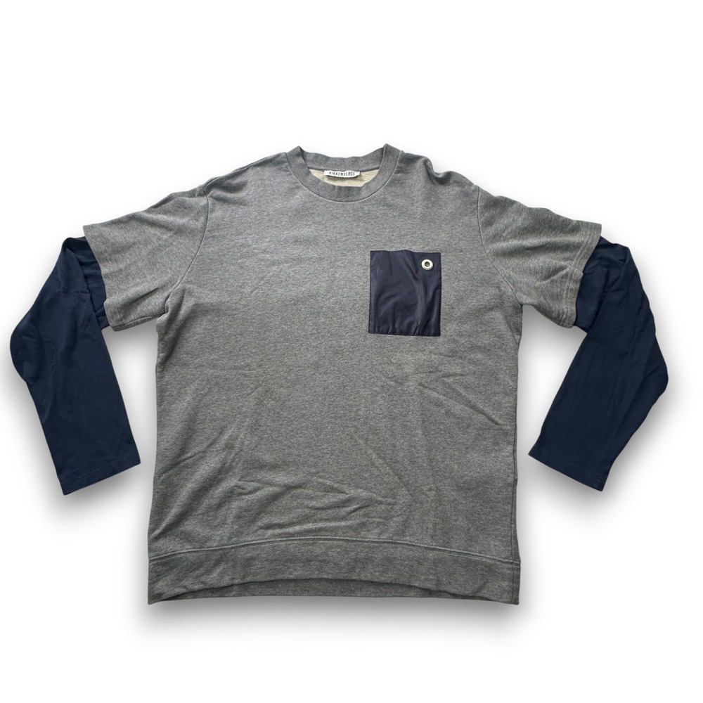 Bikkembergs Mens Layered Look Sweatshirt Grey Navy Blue Crew Neck Size XXL